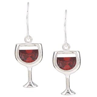 Silvermoon Sterling Silver Red Cubic Zirconia Wine Glass Earrings