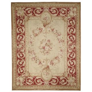 knotted French Aubusson Ivory Wool Rug (12 x 15)