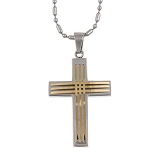 Two tone Stainless Steel Mens Cross Necklace