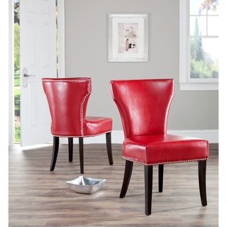 Matty Red Leather Nailhead Dining Chairs (Set of 2)