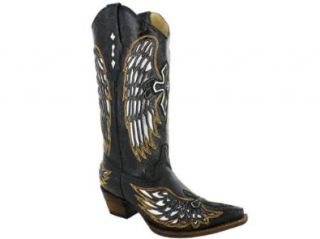  Corral Womens A1994 Boots Black/Silver Wings and Cross Shoes