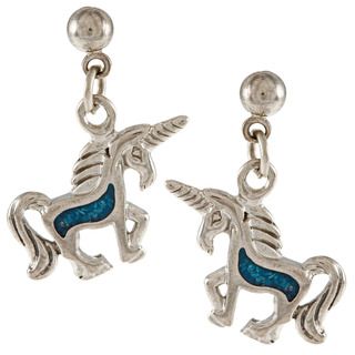 Southwest Moon Silvertone Turquoise Inlay Unicorn Ball Post Earrings