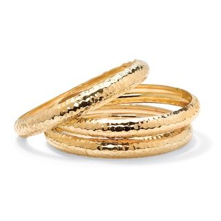 Toscana Collection 14k Goldplated 3 piece Hammered Bangle Bracelet Set