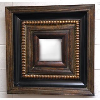 Square Framed Dark Gold Wood Decorative Wall Mirror