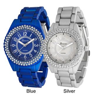 Geneva Platinum Womens Rhinestone Soft coated Link Watch