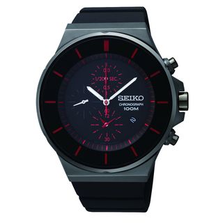 Seiko Mens Chronograph Black Ion Red Accent Watch