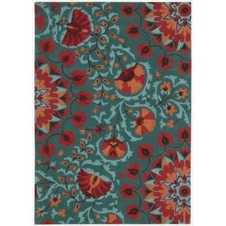 Hand tufted Suzani Teal Floral Bloom Rug (26 x 4)