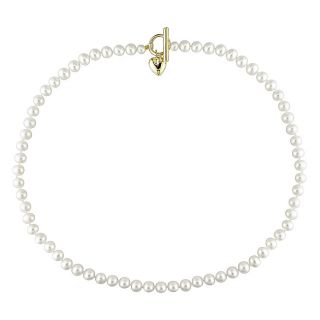 White Freshwater Pearl 18 inch Heart Toggle Necklace (5 6 mm
