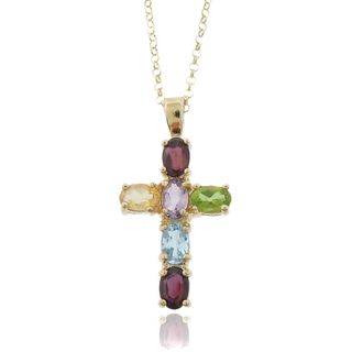 Gem Jolie 18k Gold Overlay Multi gemstone Cross Necklace