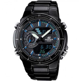 Casio Mens Edifice Black Chrono Watch with Stainless Steel Band