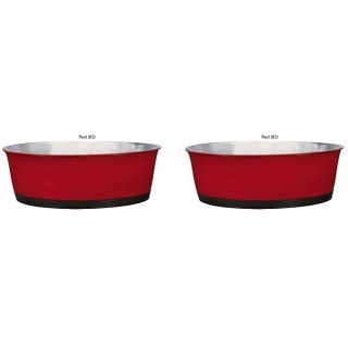 Red Stainless Steel Rubber Base 52 oz Bowls (Set of 2)