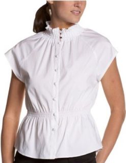 Kenneth Cole Womens Smocked High Neck Blouse,Ultra White