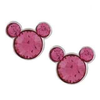 Disneys Mickey Mouse Sterling Silver Pink Crystal Earrings