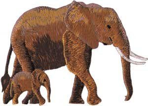 Brown Elephant & Baby Animal Embroidered Iron On Applique
