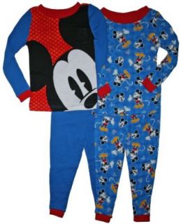 Mickey Mouse Toddler Boys 4 pc Cotton Pajama Set (3T, Blue