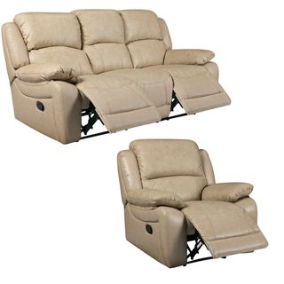 Mac Taupe Italian Leather Reclining Sofa and Recliner Chair