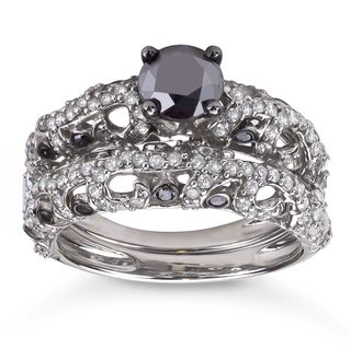 Sterling Silver 2ct TDW Black and White Diamond Bridal Ring Set