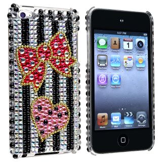 Zebra/ Bling Bow and Heart Case for Apple iPod Touch Generation 4