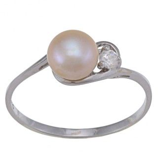 Sterling Silver White FW Pearl and Clear Cubic Zirconia Ring (6 7 mm
