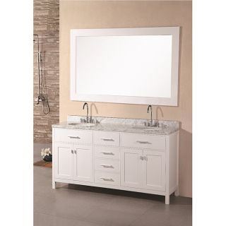 Wood Pearl White Marble Transitional Bathroom Vanity Set (61 inch