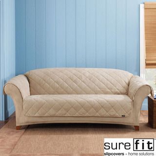 Sure Fit Taupe Reversible Quilted/Sherpa Sofa Cover