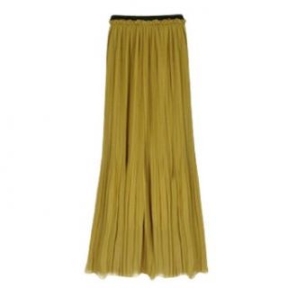 Allegra K Women Elastic Waist Chiffon Pleated Long Skirt
