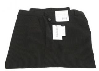 Calvin Klein Mens Flat Front Black Pinstripe Wool Dress