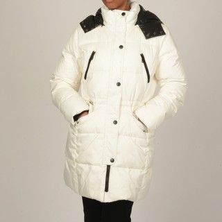 London Fog Womens White Hooded Puffer Coat