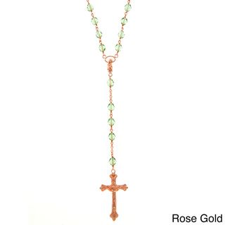 Bronze Green Czech Glass Bead 28 inch Rosary Necklace