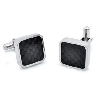 Stainless Steel Black Carbon Fiber Inlaid Cuff Links