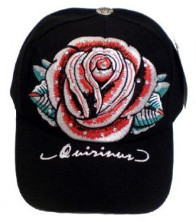 Tattoo Art Baseball Hat; Black Cap w/ Red Rose Flower