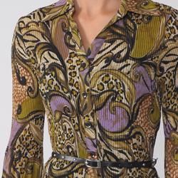 Signature by Larry Levine Womens Geometric Print Belted Crinkle Top