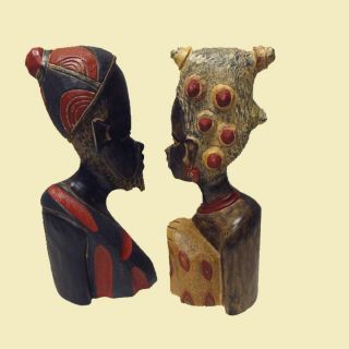 Sese Wood Handmade Benin King and Queen Busts (Ghana)
