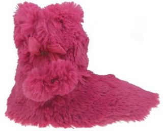 Fur & Satin Bow Boot Girls Indoor Slipper Patent Pink 10/11 Shoes