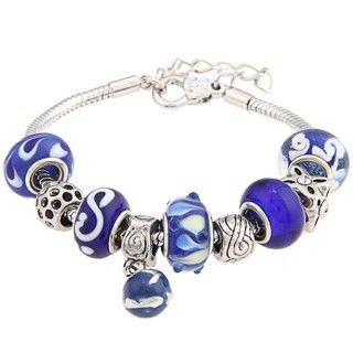 La Preciosa Snake chain Polished brass Blue Glass bead Charm Bracelet