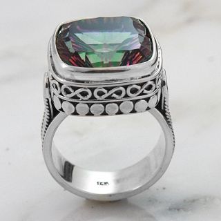 Sterling Silver Square Mystic Fire Quartz Charming Ring (Indonesia