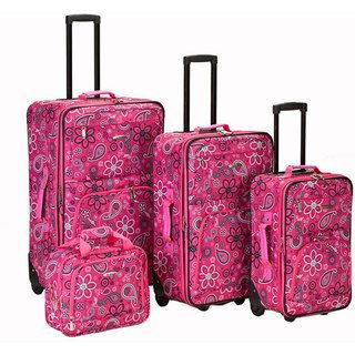 Rockland Designer Pink Bandana Expandable 4 piece Luggage Set