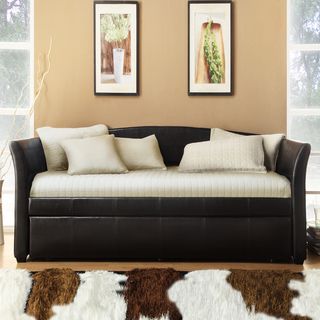 ETHAN HOME Deco Dark Brown Faux Leather Daybed with Trundle