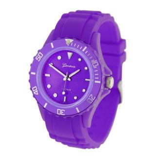Geneva Womens Platinum Purple Silicone Watch