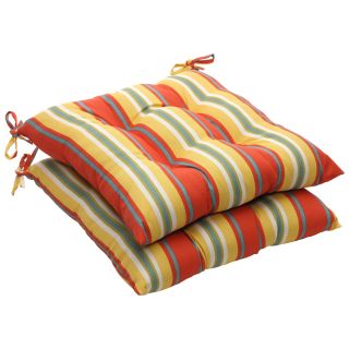 Orange/ Yellow Stripe Outdoor Tufted Seat Cushions (Set of 2