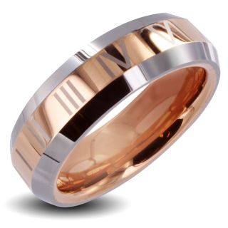 Mens Tungsten Carbide Rose Gold Roman Numeral Ring (6 mm)