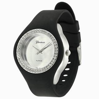 Geneva Platinum Womens Rhinestone accented Silicone Watch