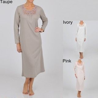 La Cera Womens Plus Size Long Sleeve Crochet Yoke Nightgown