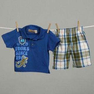 Kids Headquarter Infant Boys Lizard Polo and Plaid Shorts Set