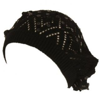 Knit Sequins Light Beret Tam Slouch Hat Dance Cap Black