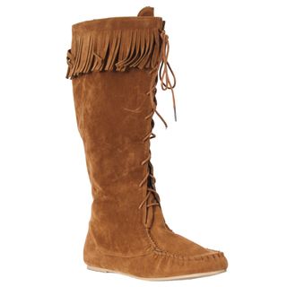 Riverberry Womens Friends Chestnut Lace up Fringe Boots
