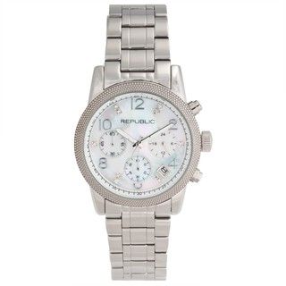 Republic Womens Stainless Steel Glitz Mother of Pearl Chronograph