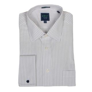 Haspel Mens Grey Stripe French Cuff Dress Shirt