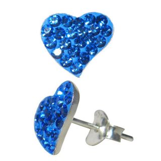 Sterling Silver Blue Crystal Heart Earrings