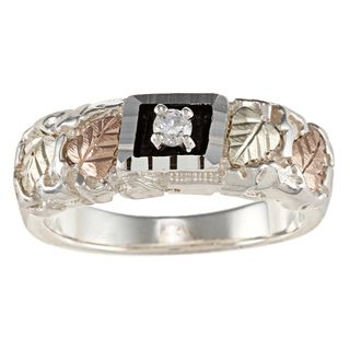 Black Hills Gold and Sterling Silver Mens Cubic Zirconia Band